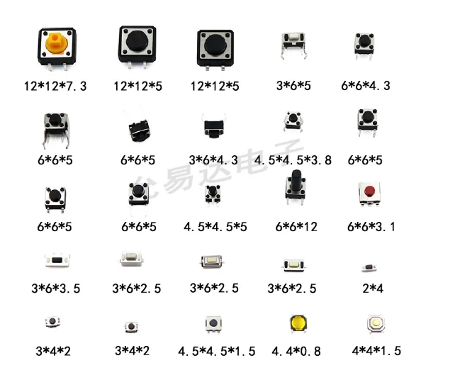 25values X10pcs=250pcs Micro Switch Assorted Push Button Tact Switches Reset Mini Leaf Switch SMD DIP 2*4 3*6 4*4 6*6 Diy Kit