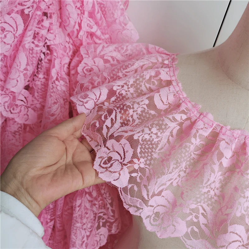 2 Meters/lot 15 Cm Wide Pink Black Red Folds Embroidered Lace Skirt Clothes Home Decoration Lace Accessories SC573