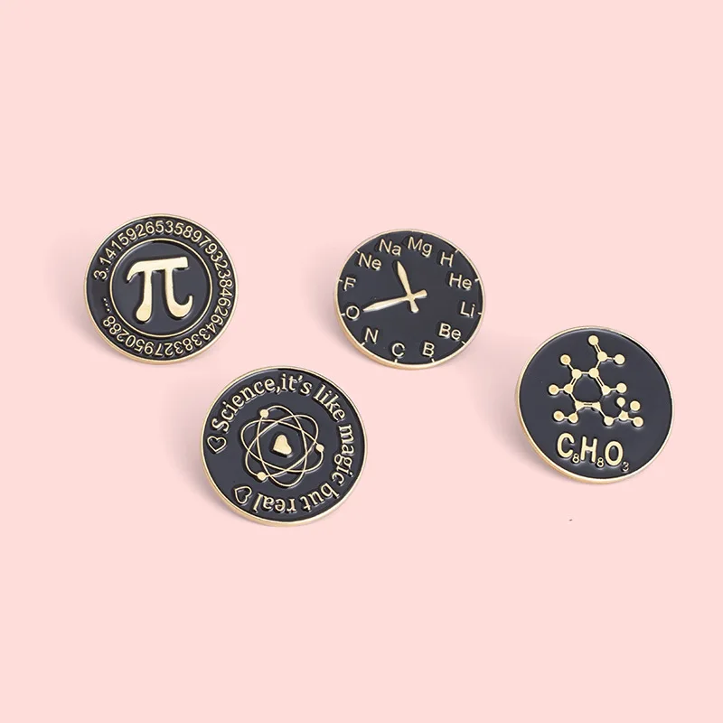 Magic Scinece Enaeml Pin Pi (π) Periodic Table Atom Symbol Brooches for Teachers Students Gift for Geek Scinece Lover Wholesale