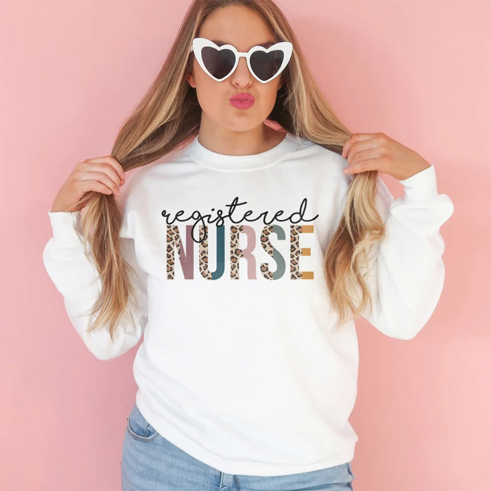 Registered Nurse Sweatshirt RN Shirt Gift for Student Nurse Leopard Unisex Crewneck Sweatshirts Nurse Life Hoodie Harajuku Tops