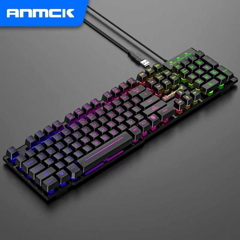 Anmck Mechanical Keyboard USB Wired Keyboards 104 Keys LED Floating Lighting Keycap Teclados For PC Laptop Mac Desktop Gamer