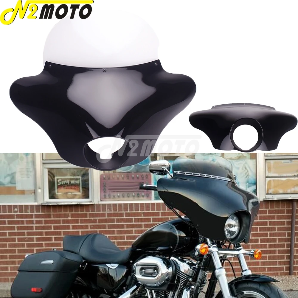 

Motorcycle Front Outer Batwing Fairing Headlight Fairing Visor Cowl Mask Windshield Screen for Harley Dyna Sportster Street 750