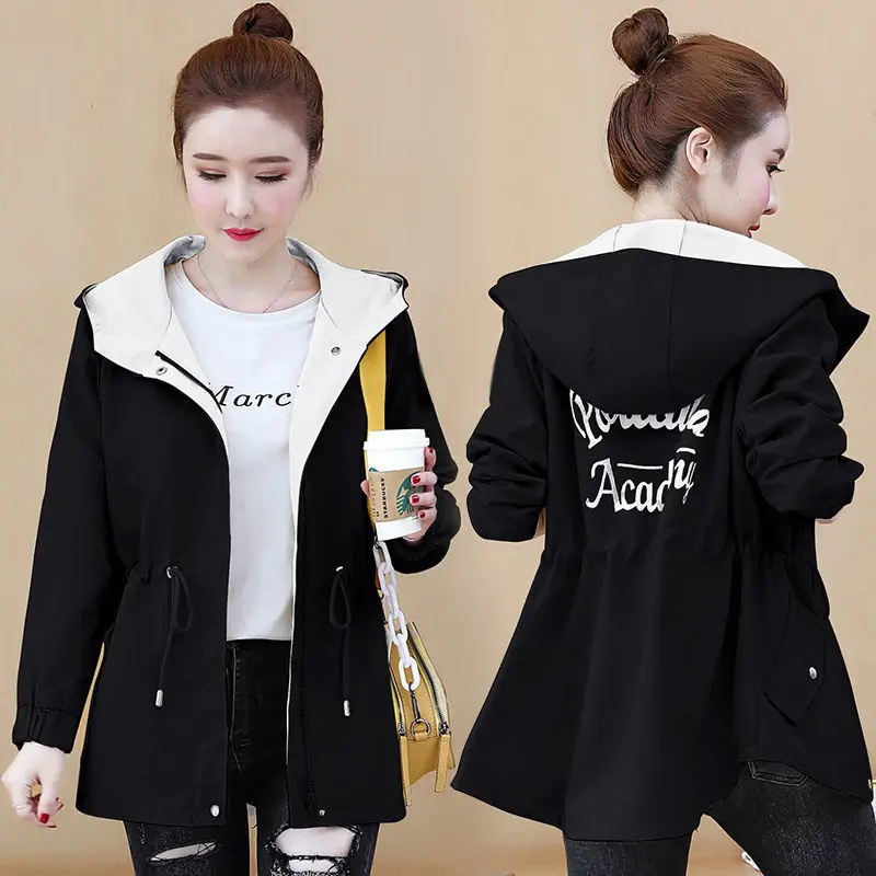 New 2023 Spring  Autumn Female  All-Match Windbreaker Jacket With Lining   ZipperGirl Student LooseAll-match Waist Slim Mid-L