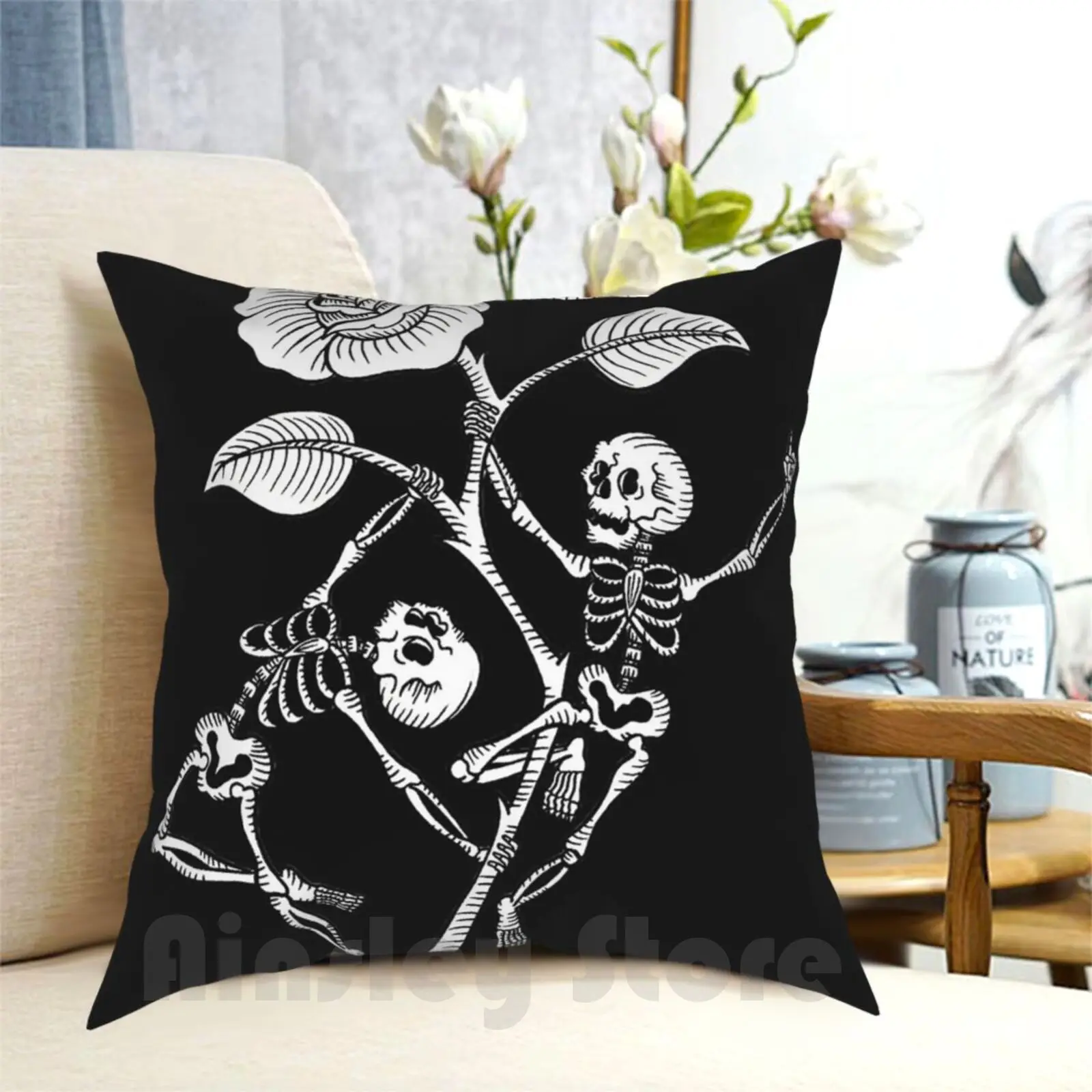 Skeleton Pole Dance Pillow Case Printed Home Soft DIY Pillow cover Skeleton Tattoo Skulls Skull Dance Pole Flag Rose Thorn