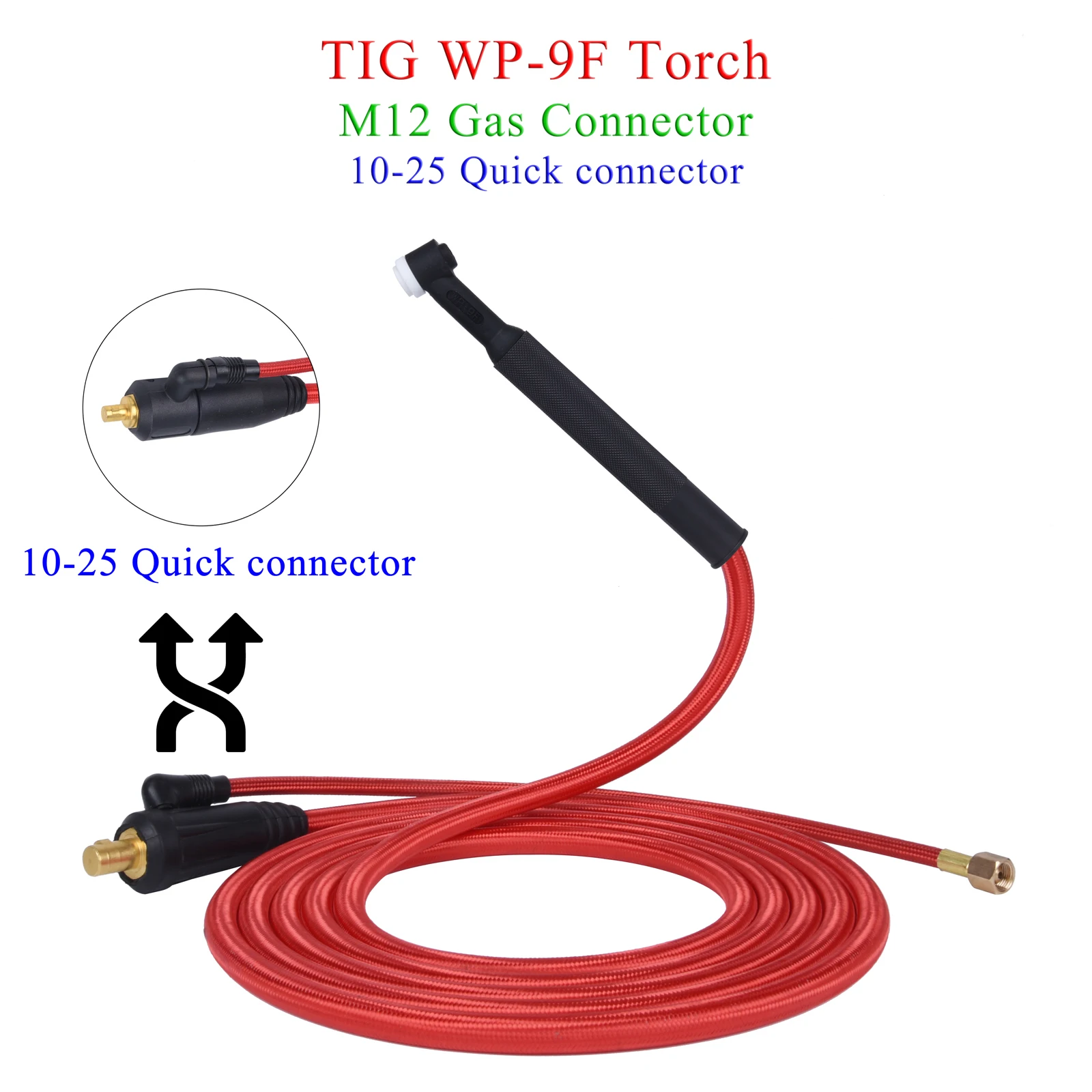 4M/13ft 7.8M/25.6ft WP9F 9FV Hàn TIG Đèn Pin Ống Mềm Cáp Dây M12 * 1mm Khí Cổng Kết Nối DKJ 10-25 35-50 Cổng Kết Nối Điện