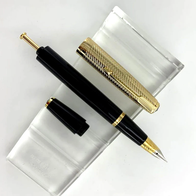 Fountain Pen Yong sheng 601A Wave Golden Cap Vacumatic Fountain Pen Fine Nib Solid Dark Blue Fine Nib Office Supplies Gift