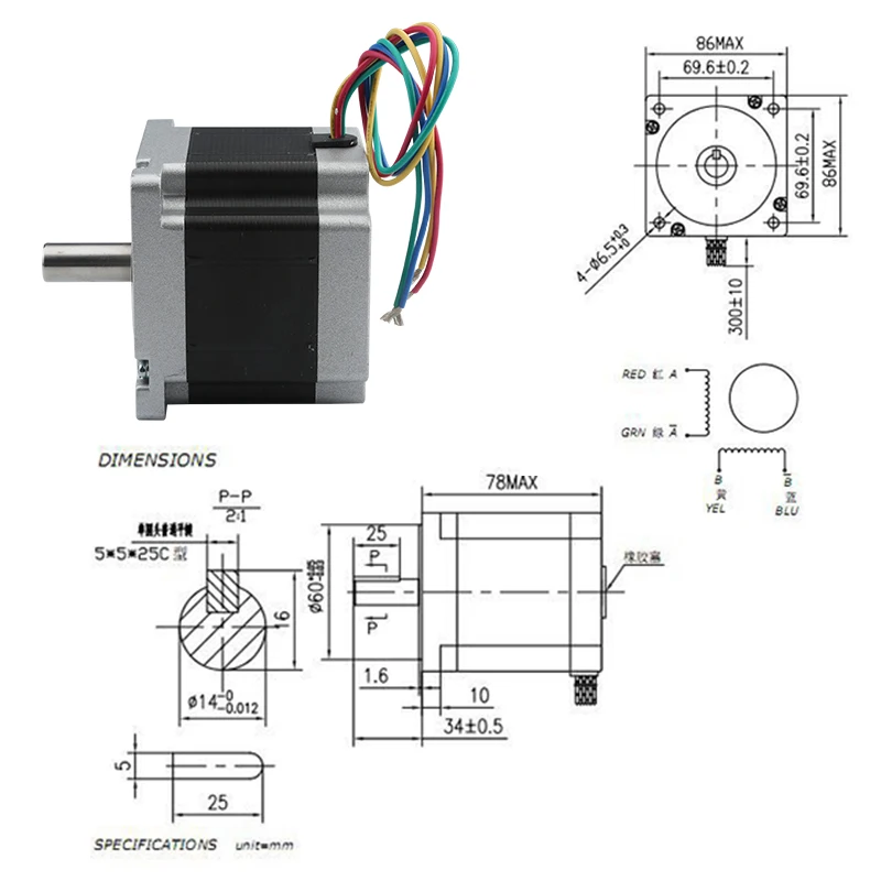 Imagem -02 - Nema 34 Stepper Motor 4a 4.5n. m Diâmetro do Eixo 12.7 14 mm Fio de Ligação para Cnc Gravura e Fresadora Impressora 3d