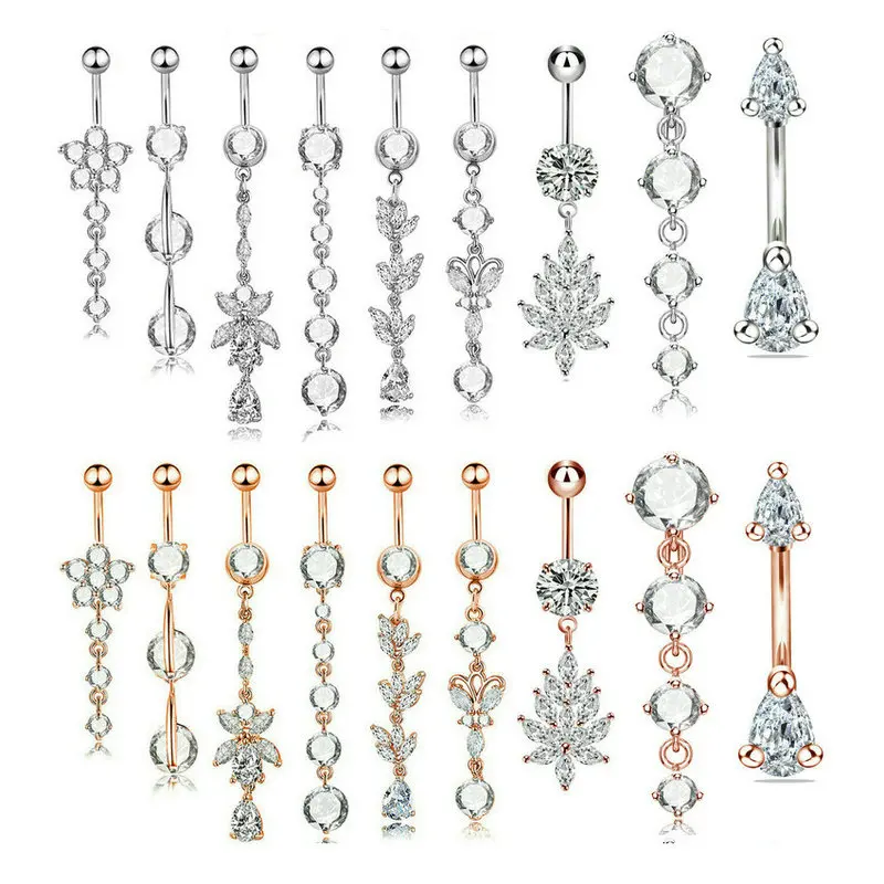 

12pcs/Lot Clear CZ Belly Ring Dangle Belly Bar Sexy Navel Ring Body Piercing Jewelry Mix Styles