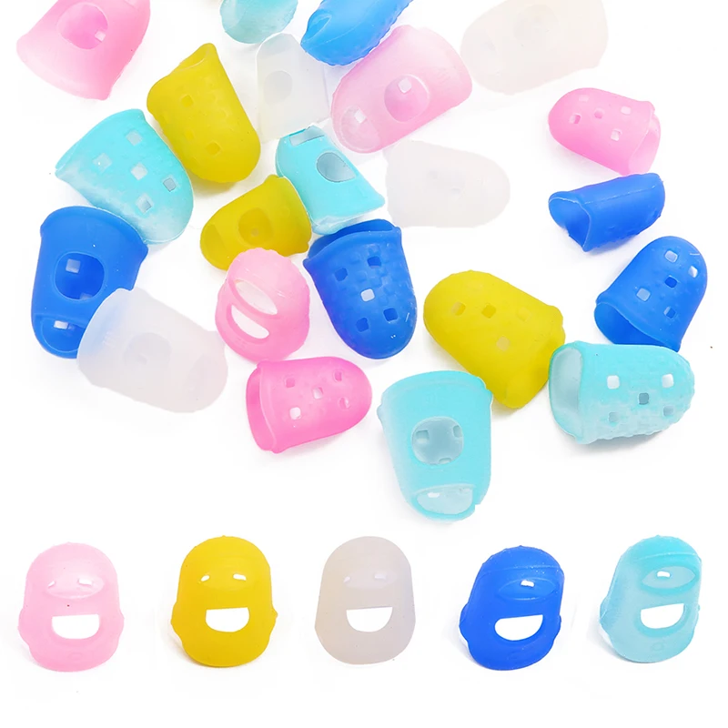 5pcs Random Color Multifunctional Silicone Thimbles Hollowed Out Breathable Protective Finger Sleeve DIY Crafts Sewing Accessory