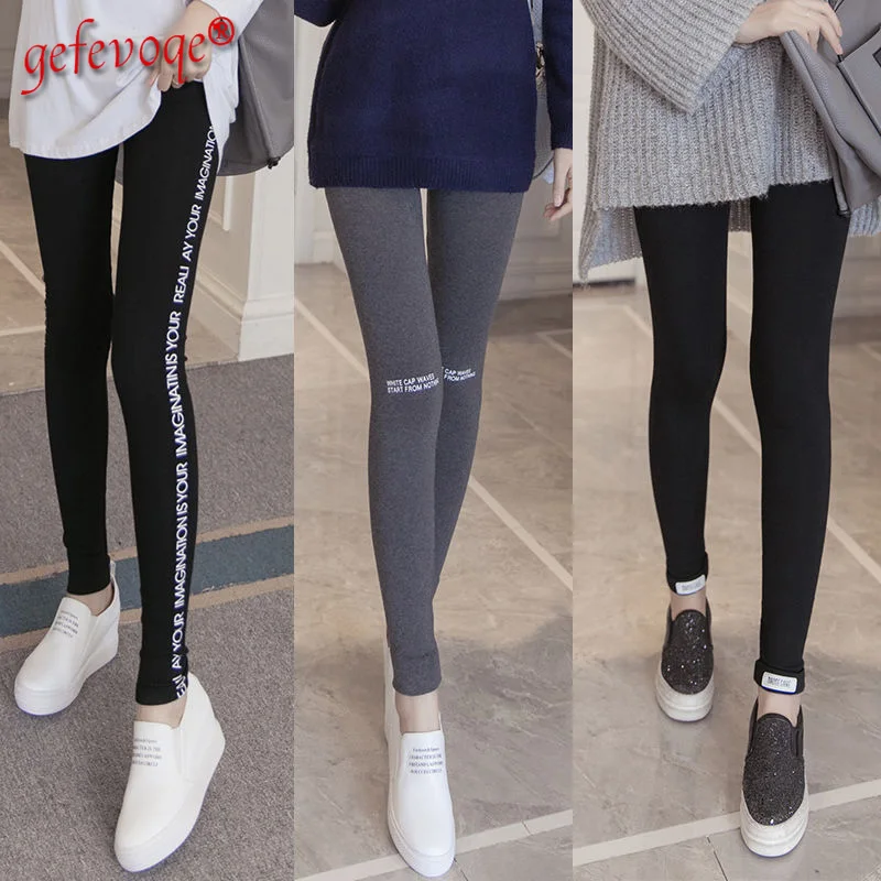 Fashion Letter Print Skinny Legging Women Plus Velvet Winter Ankle-Length Keep Warm Pants High Waist Large Size Female Leggings