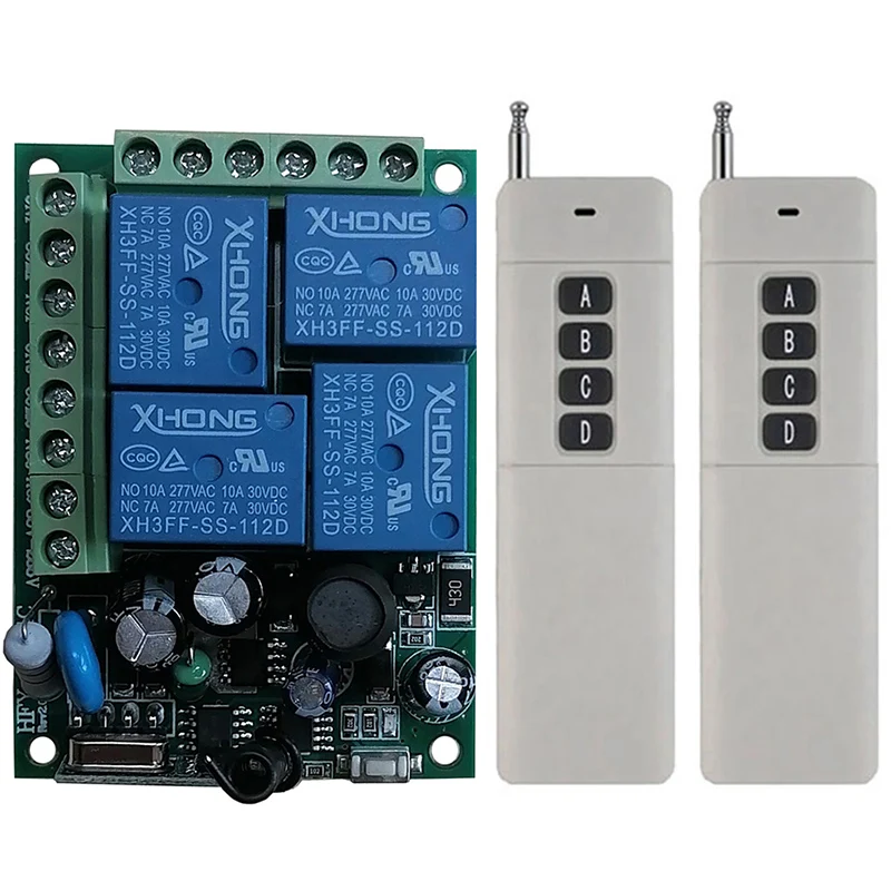 

3000m 433Mhz AC110V 220V 4CH Wireless RF Remote Control Light Switch Relay Output Radio Receiver Module+Transmitter Garage Door