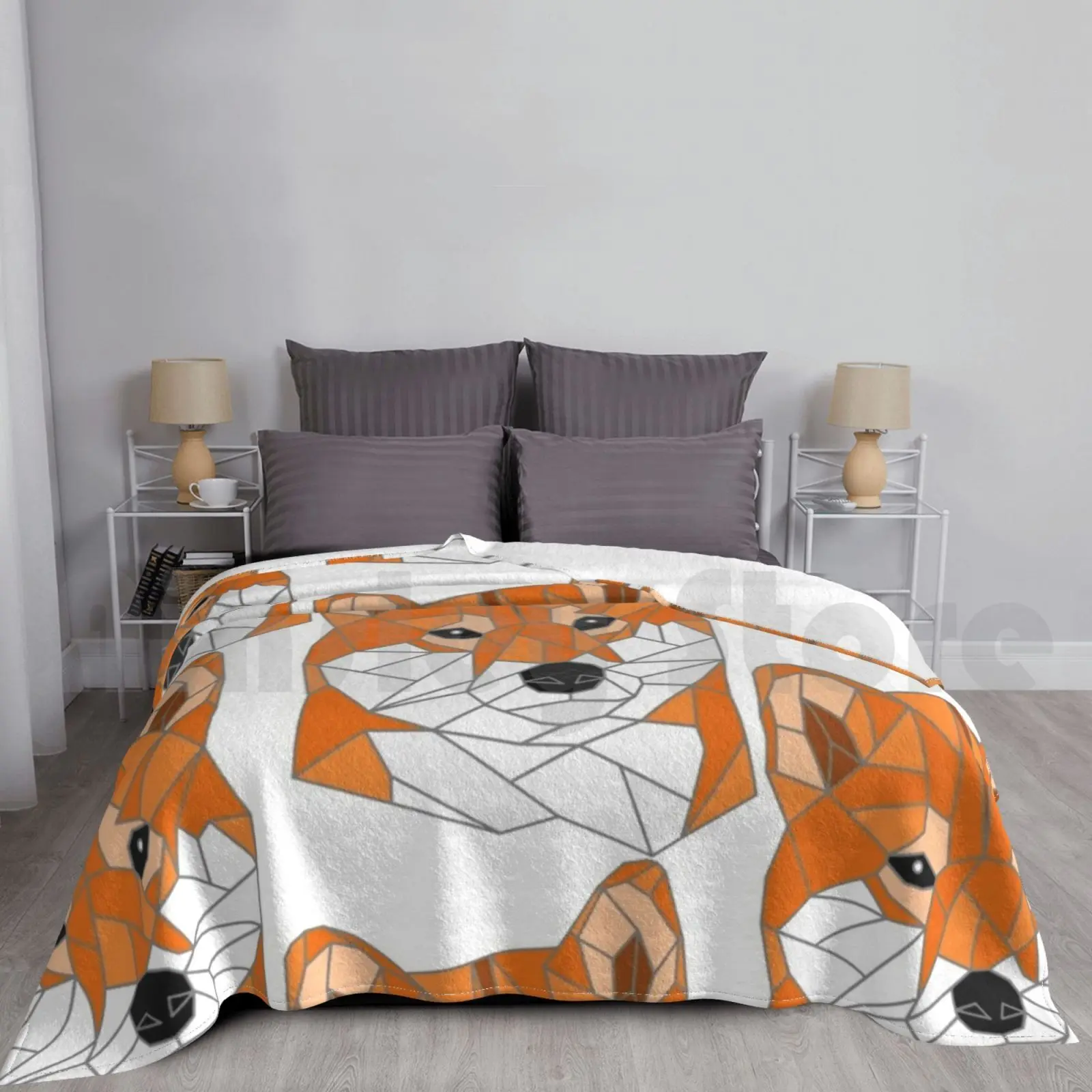 Shiba Inu Red Stained Glass Blanket Fashion Custom Shiba Inu Owner Dog Kawaii Lover Doge Cute Red Geometric