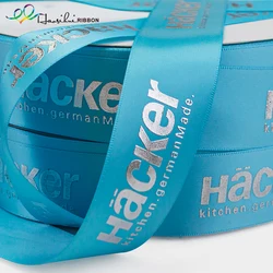 HAOSIHUI-Polyester Satin Ribbons, Hot Stamping, Customized Printed, Gold and Silver Texture, Name Logo, 100Yards/Lot, 39mm