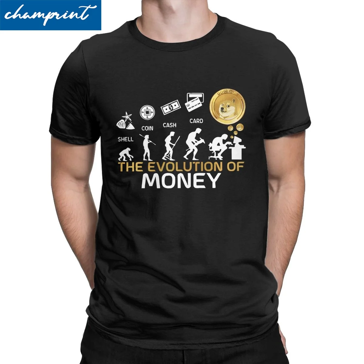 Men The Evolution Of Money Dogecoin Crypto T Shirt Bitcoin Cryptocurrency Blockchain Clothing Vintage Tee Shirt Gift T-Shirt