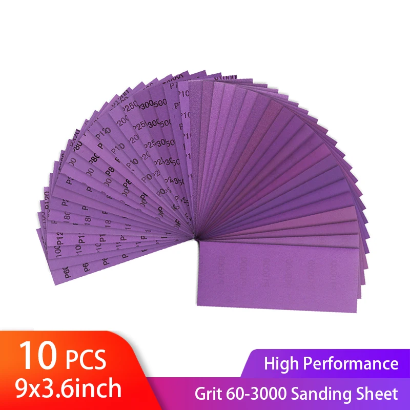 

9X3.6 Inch Purple Wet Dry Sanding Sheets High Performance Abrasive Sand Paper for Wood Furniture Finishing Metal Auto Polishing