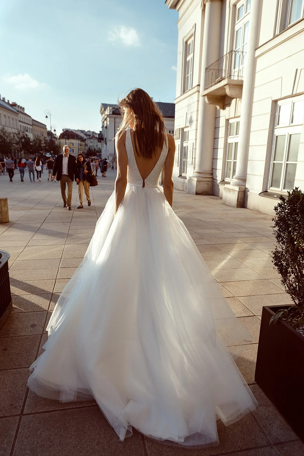 SoDigne-vestidos de novia de corte en A, sencillos, de encaje, con cuello en V, de tul, estilo bohemio, hecho a medida