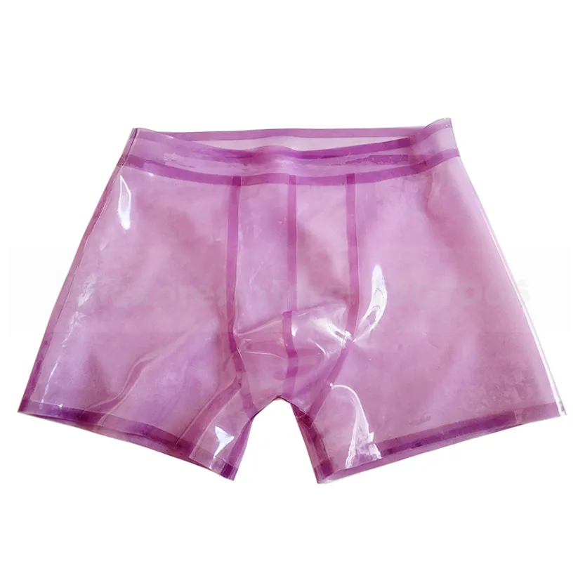 

Sexy Natural Latex Shorts Men Boxer Transparent Purple Rubber Underwear Tailored Made Handmade Clothing RPM134