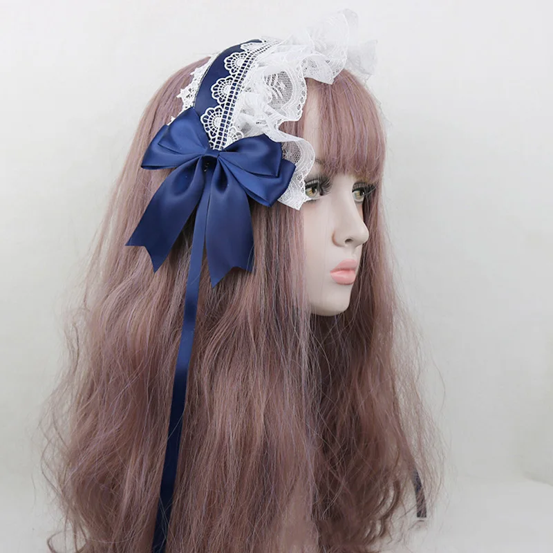 ริบบิ้นลูกไม้ Bowknot Headband คอสเพลย์ Headdress ญี่ปุ่นน่ารักน่ารักหวานผมวง Lolita Cosplay Hairband อุปกรณ์เสริม