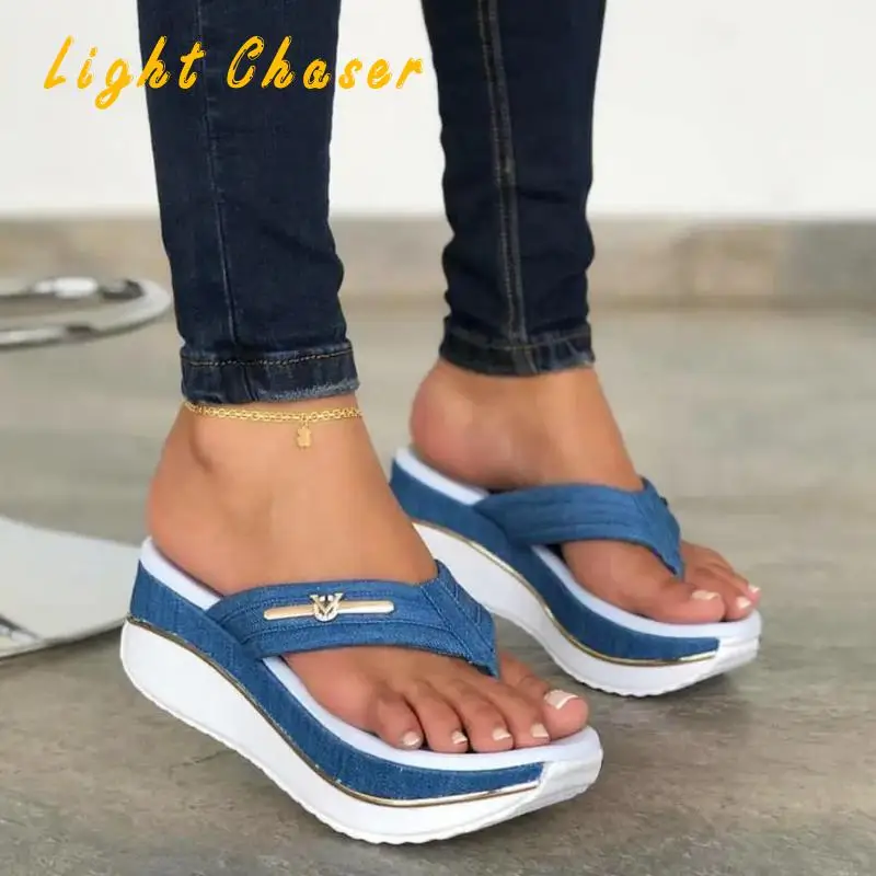 Women's Slippers Women Shoes 2021 New Wedge Platform Sandals Ladies Summer Clip Toe Casual Flip Flops Women Light Comfort Slides