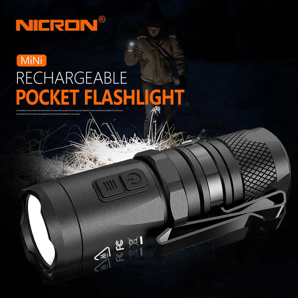 NICRON B11 Mini LED Flashlight Super Bright 950 Lumen USB Rechargeable IP67 Waterproof 6 Modes Torch Light Household Outdoor etc