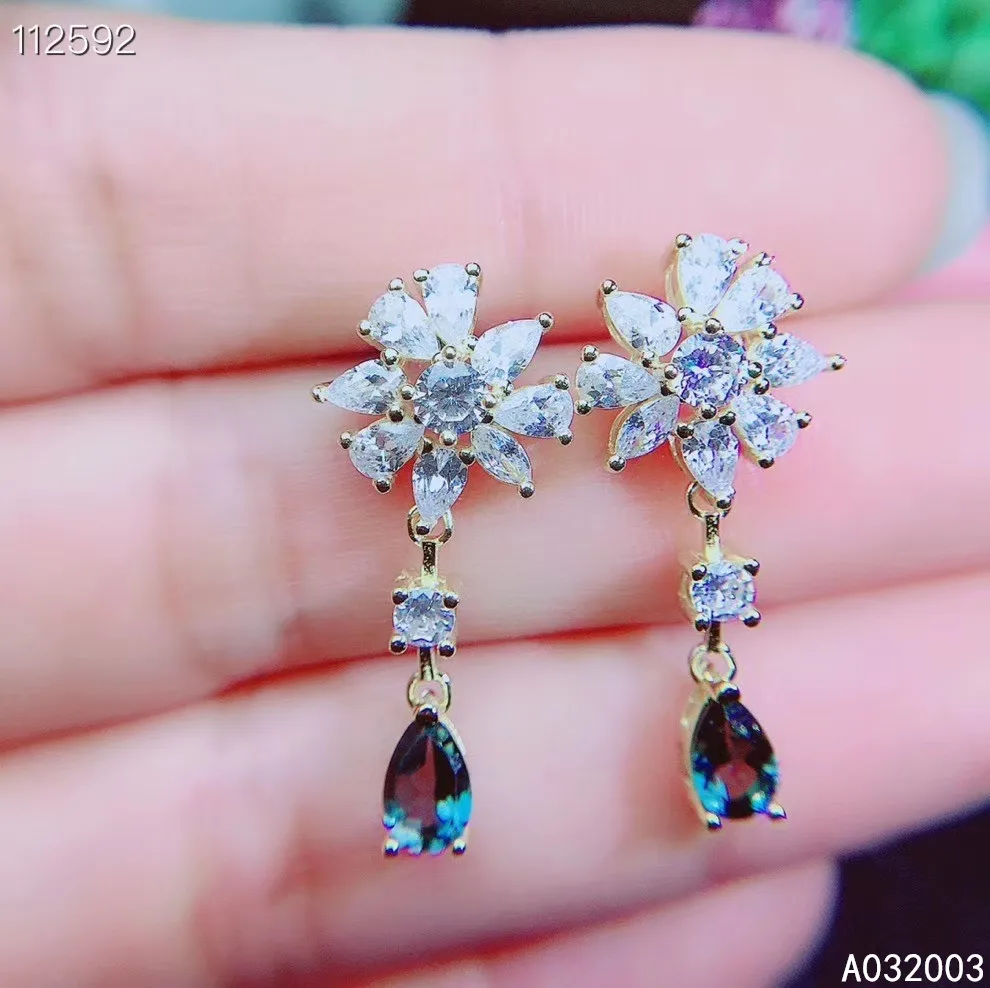 

KJJEAXCMY Fine Jewelry 925 sterling silver inlaid natural blue topaz female earrings Ear studs popular support detection