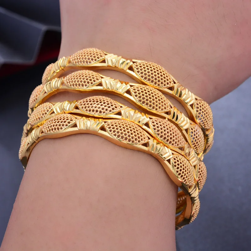 Wando 4pc Dubai India Africa Gold Color For Women Gold lattice Bangle Girls Women Hand Jewelry Arab Gift