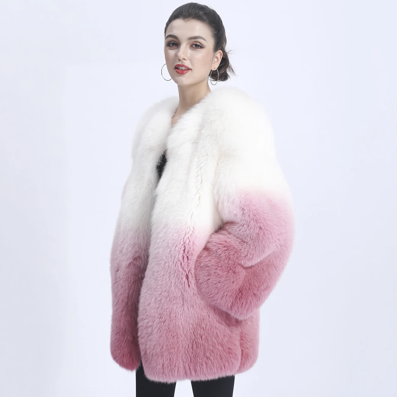 MISSJANEFUR 2021 Real Fur Coat Natural Fur Gradient Color Warm Custom Size Wholesale Fox Fur Jacket Winter Clothing