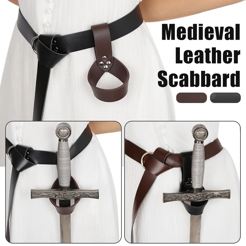 Medieval Knight Viking Sword Sheath PU Leather Scabbard Rapier Ring Sword Dagger Holder Scabbard Halloween Cosplay Props