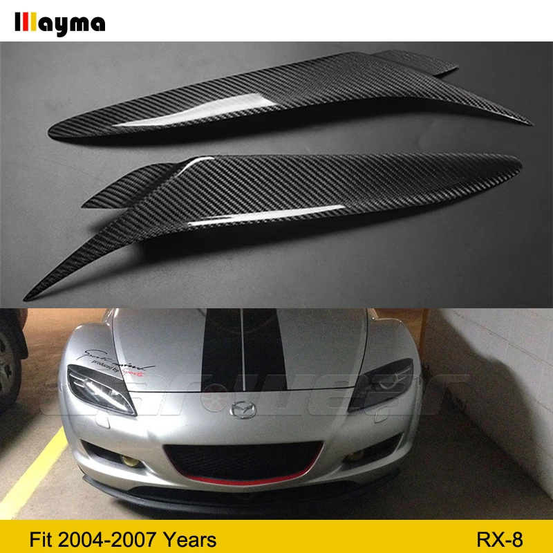 

Real Carbon Fiber Headlight Eyebrows Eyelids Cover For Mazda RX8 2004 2008 RX 8 fiber glass Black primer eyebrow 1 pair