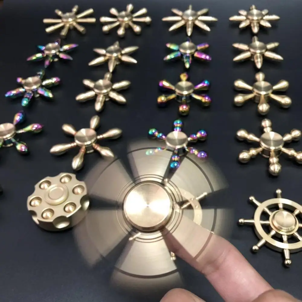 Brass Alloy Hand Finger Tip Gyro Golden Fidget Spinner Copper Toy Metal Bearing Relieve Tired Stress For Kids Office Accessories