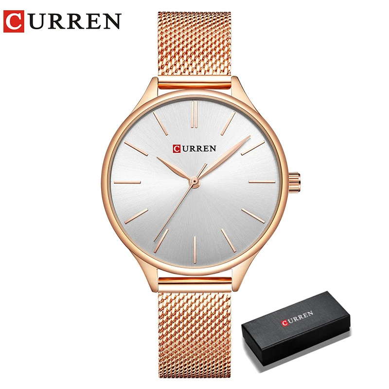CURREN9024 Original Women's Luxury Watch Matte Dial Japanese Quartz Movement Stainless Steel Mesh Strap with Box