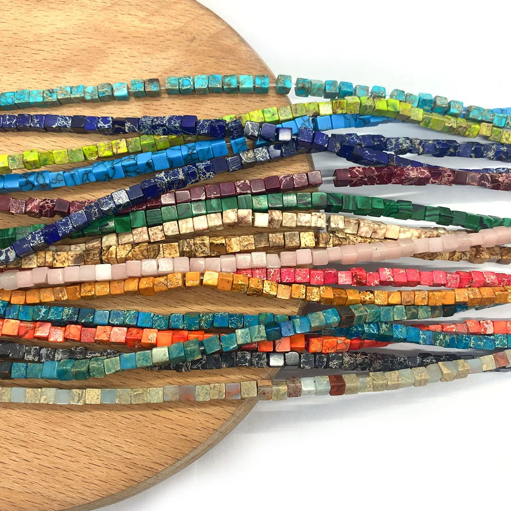 

1 Strand Square Shaped Natural Semi-precious Stone Loose Beads Strand 17 Colors for Choice 3x3mm Size DIY for Making Necklace