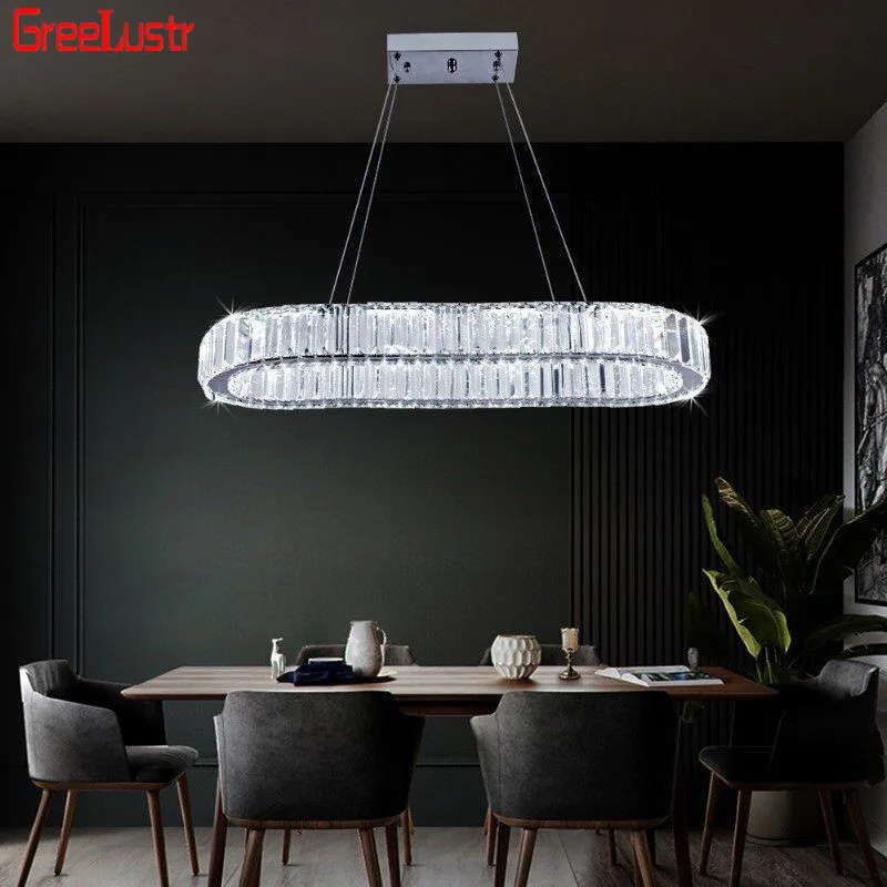 Modern Rectangle Crystal Led Pendant Light Luxury Mirror Stainless Steel Hanging Lamp Indoor Lighting Restaurant Led Lustres