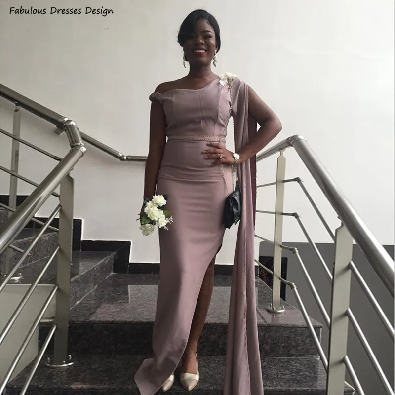 

Formal Long Mermaid Bridesmaid Dresses Applique Off Shoulder Streamer Side Split Wedding Party Dress For African Women Prom Gown