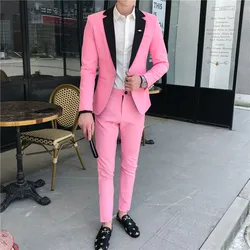 Summer Pink Mens Suits Light Blue Wedding Dress Suits for young mens Social Club Outfits Smoking Blazers Set 2 pcs Black White