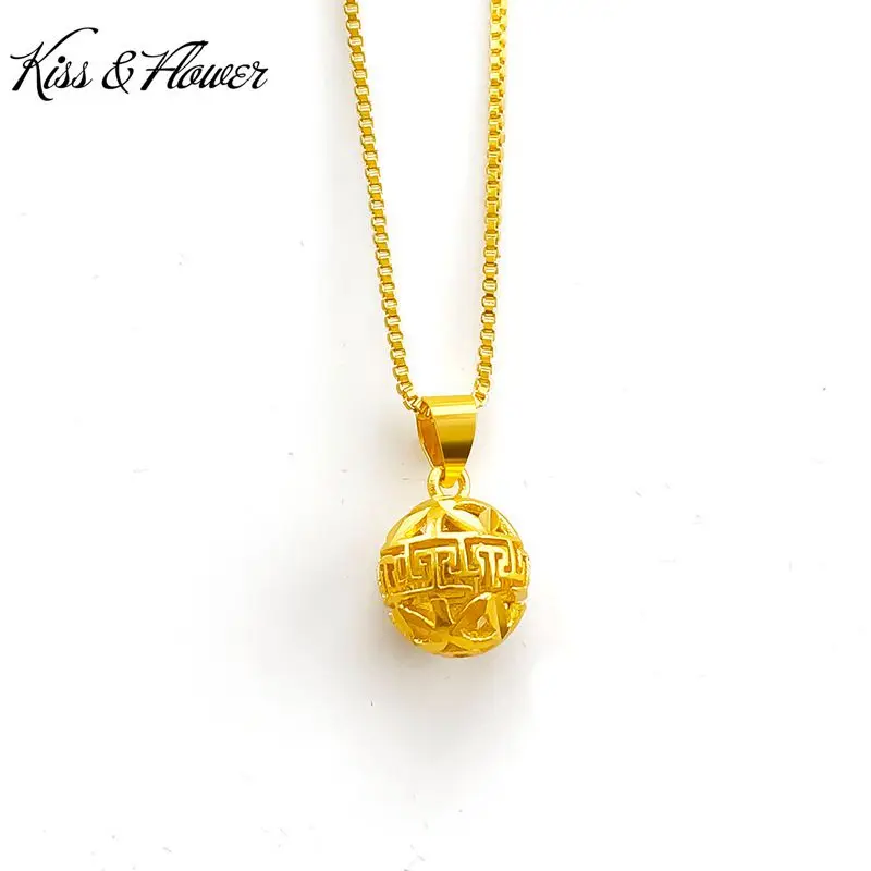 

KISS&FLOWER PD48 Fine Jewelry Wholesale Fashion Woman Girl Birthday Wedding Gift Round Vintage 24KT Gold Pendant Charm NO CHAIN