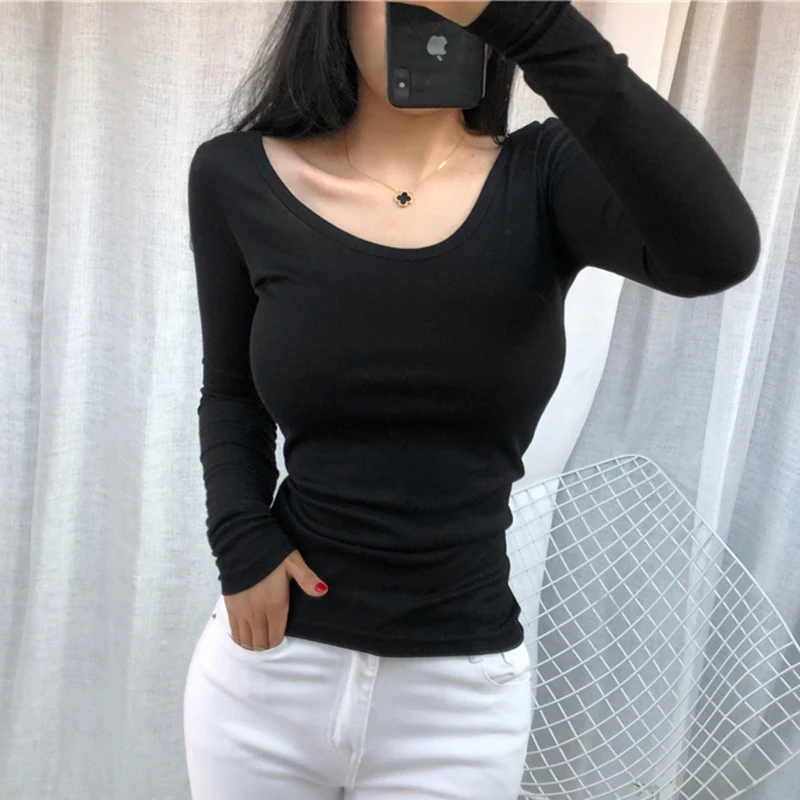 Summer Women Cotton T Shirt Long Sleeve Black White Casual Tee Shirt Femme Female Slim Sexy See Through Tops Fashion Clothes