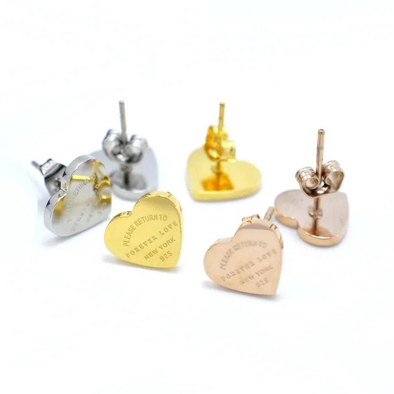 Titanium Steel Tiny Small Love Heart Earrings For Women Rose Gold Color Heart Stud Earrings With English Letters Fine Jewelry