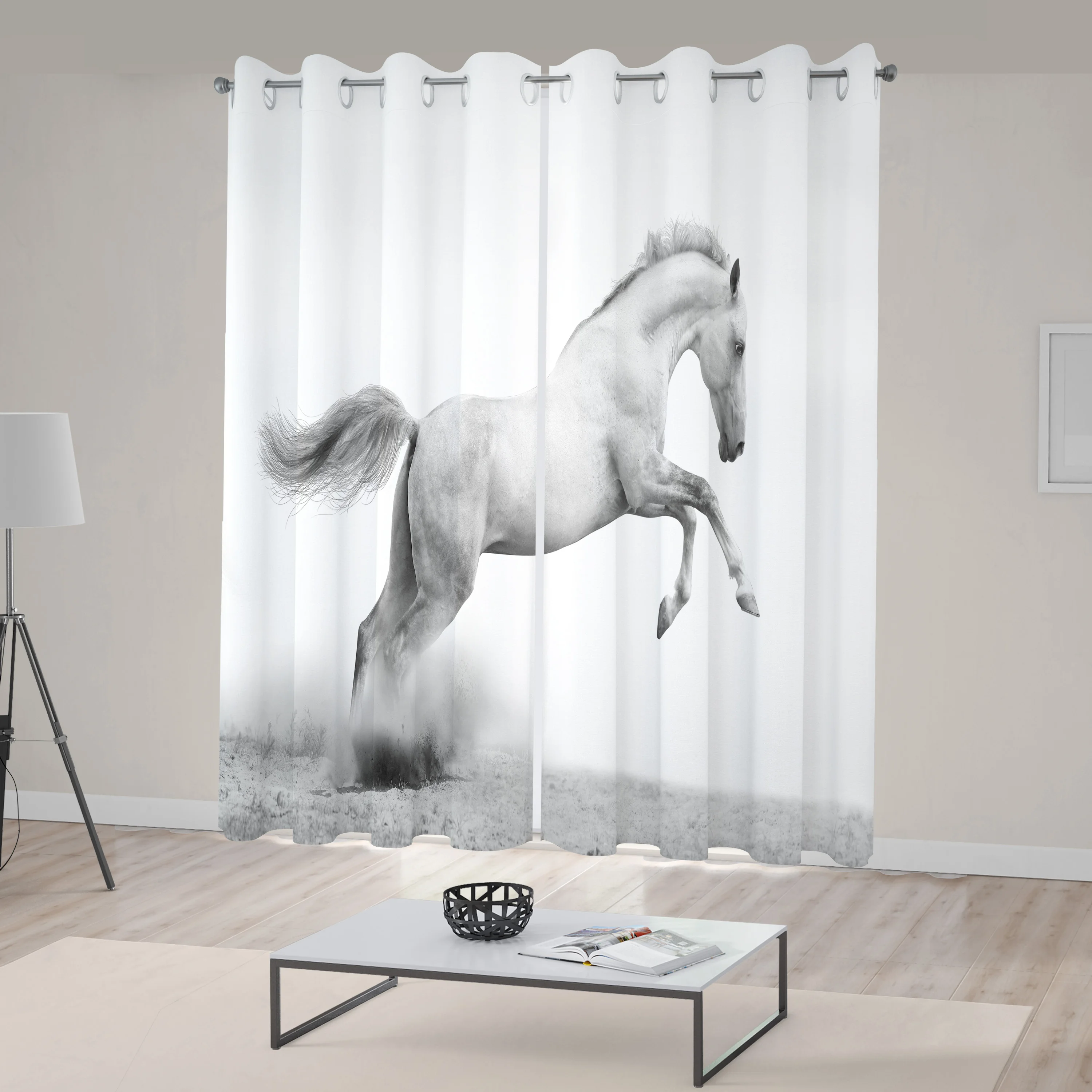 Horses Window Curtains Horse Power on The Sand Tropic Gulf Island National Seashore Florida Plants Landscape Art Living Room Bed