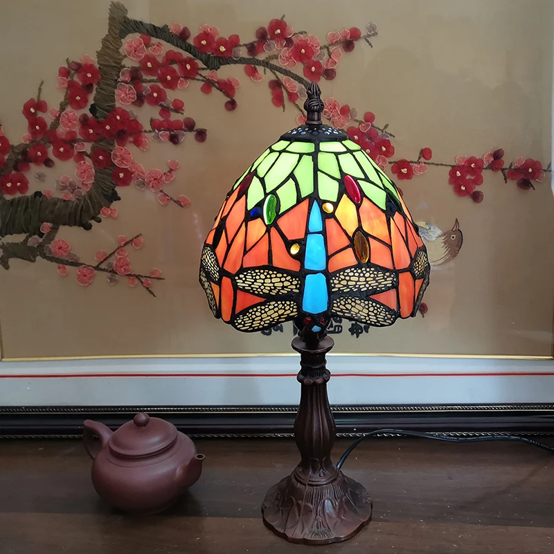 

20CM Tiffany Table Lamp E27 AC85-265V Dragonfly Style Bedroom Bedside Lamp Creative Fashion Retro Table Lamp WF111310