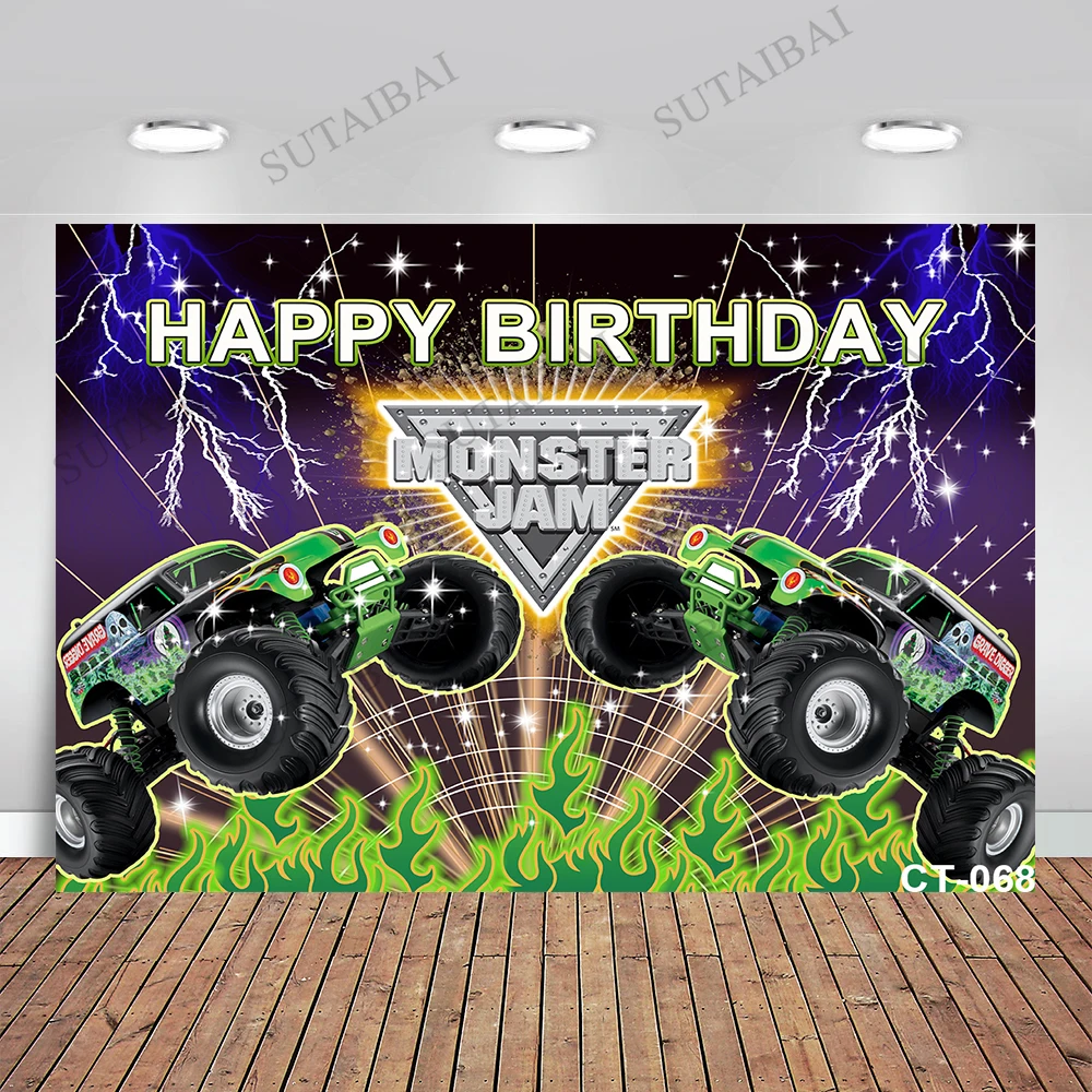 Truck Cars Backdrops for Boys Birthday Party Blaze Monsters Machine Theme Photography Photo Studio Backgrounds Vinyl Custom