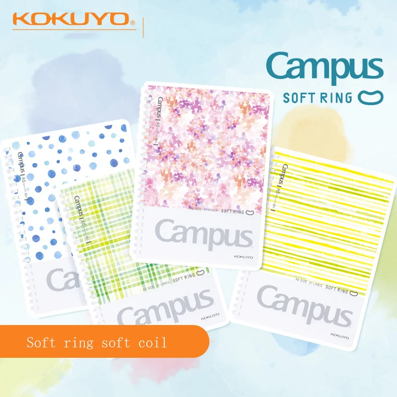 1PC Japanese Stationery Kokuyo Campus Soft Ring Notebook 8mm Horizontal Line Inside Page PVC Waterproof Cover WSG-SRDB540