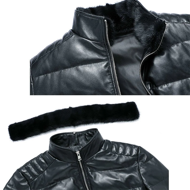 Leather Genuine Down Jacket Men Real Sheepskin Coat Autumn Winter Mens Leather Jackets Mink Fur Collar YZX1248 KJ4832