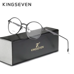 KINGSEVEN-Round Titanium Optical Glasses Lentes, óculos de prescrição miopia, óculos de metal masculino, armação de óculos, homens e mulheres, 2023