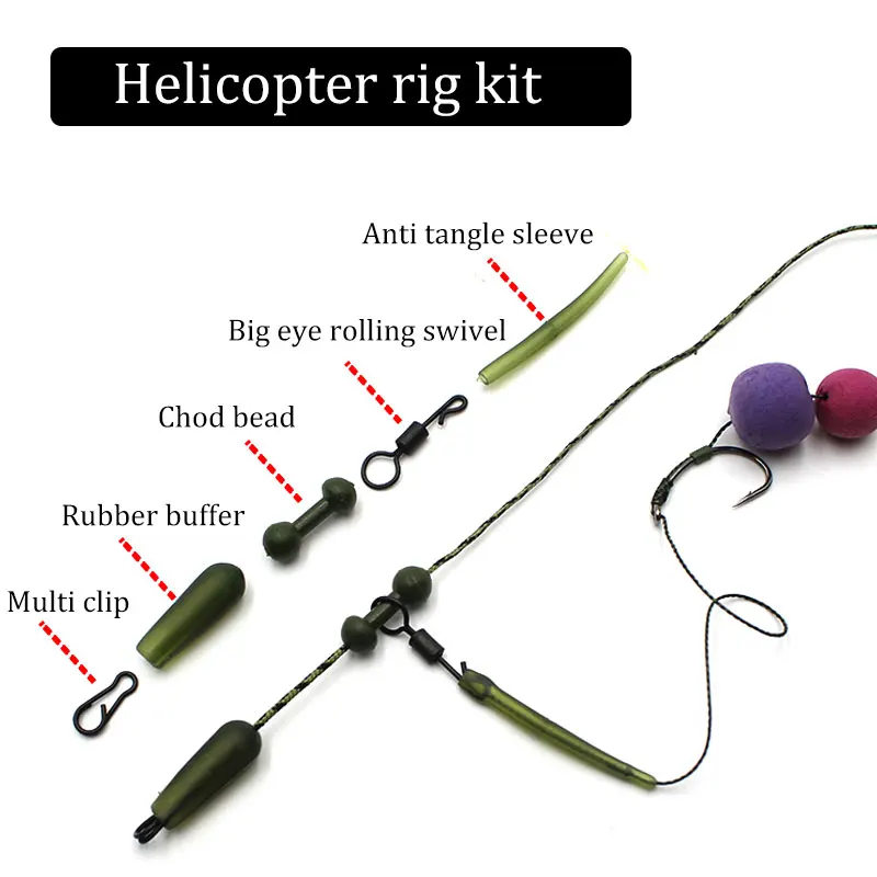 25PCS/ SET Carp Fishing Helicopter Rig Accessories Kit Heli Chod Sleeve Beads QC Big Eye Swivel Clips Anti Tangle Sleeve Termina