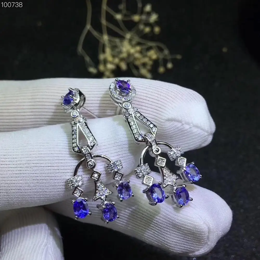 New Coming 100% Natural Real Fashion Earring Tanzanite earring 25 sterling silver Earring