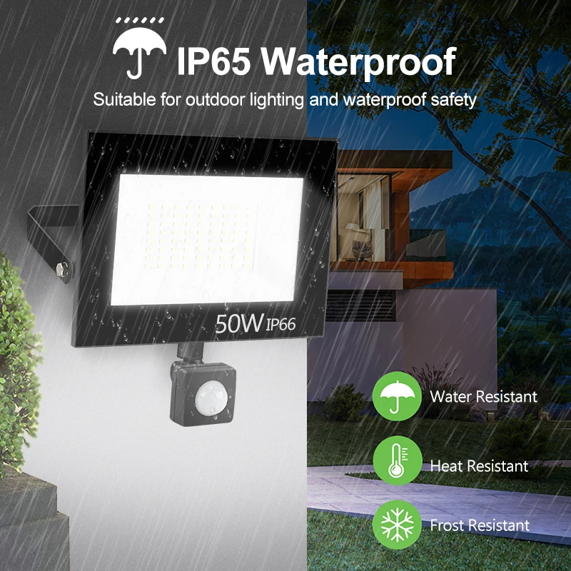 Reflector LED con Sensor de movimiento PIR, lámpara de pared para exteriores, impermeable IP66, 220V, 240V, 10W, 20W, 30W, 50W