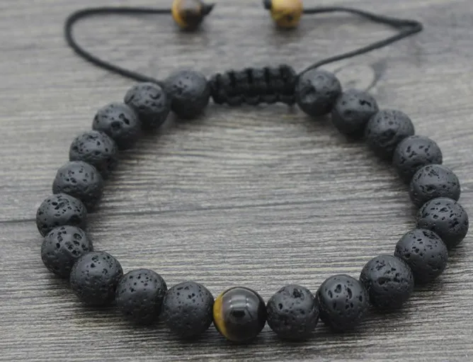 8mm gg2 yellow Tigereye stone agate bead black volcanic lava Bracelet Reiki Buddha Prayer Yoga essential oils diffuser