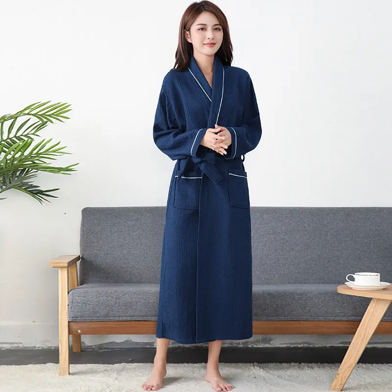 Waffle Robe Women100% Cotton Bath Robe Ladies water sucking Nightrobe Sleepwear Female Casual Home Bathrobe Hotel Robe