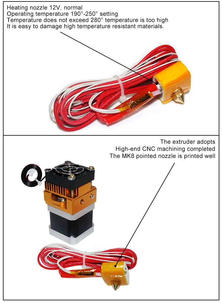 E3D V6 hot end Complete kit 1.75mm 12V/40W, 0.4mm Brass Nozzle, Suitable for 3D Printer